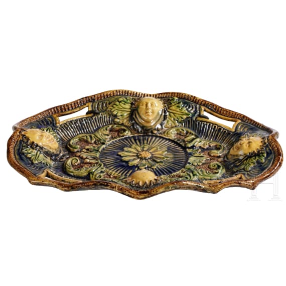 Ovale Fayence-Schale in der Art des George Palessy, Frankreich, um 1600