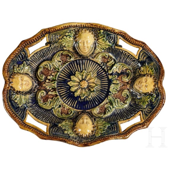 Ovale Fayence-Schale in der Art des George Palessy, Frankreich, um 1600