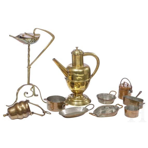 Kleine Sammlung Metallgeschirr, deutsch, 19. Jhdt.
