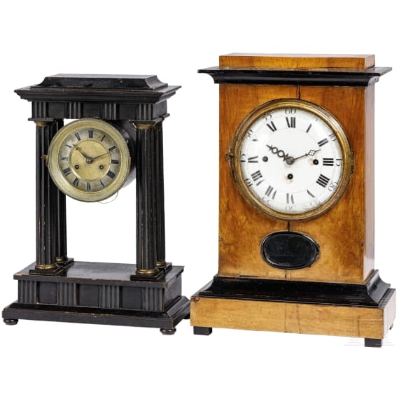 Zwei Biedermeier-Uhren, deutsch, 1. H&auml;lfte 19. Jhdt.