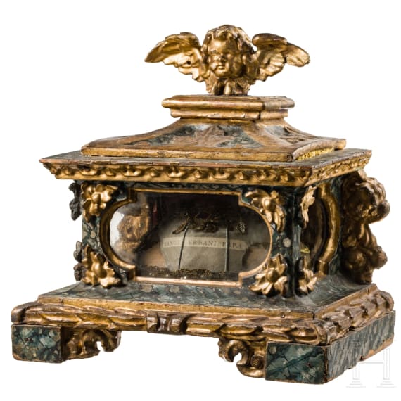 Kleine Barock-Vitrine mit Reliquie des heiligen Urban, s&uuml;ddeutsch, 18. Jhdt.
