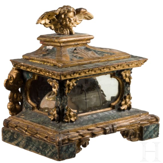 Kleine Barock-Vitrine mit Reliquie des heiligen Urban, s&uuml;ddeutsch, 18. Jhdt.