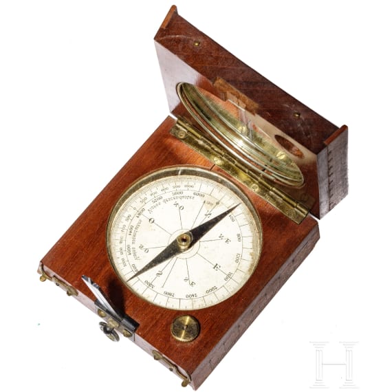 Graphometer in Kasten und Kompass, Frankreich, um 1900
