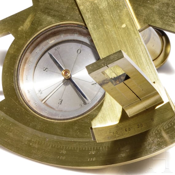 Graphometer in Kasten und Kompass, Frankreich, um 1900