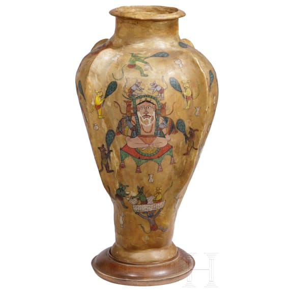 Bemalte Rohhaut-Vase, Indien, 1. H&auml;lfte 20. Jhdt.