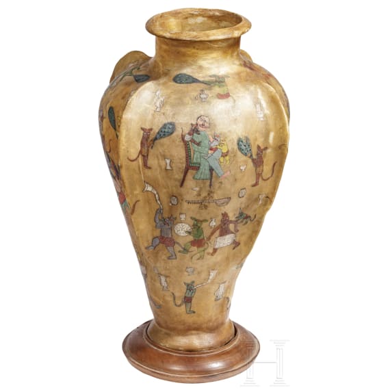 Bemalte Rohhaut-Vase, Indien, 1. H&auml;lfte 20. Jhdt.
