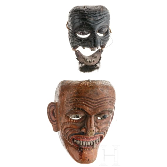 Zwei h&ouml;lzerne Masken, S&uuml;dostasien, um 1900