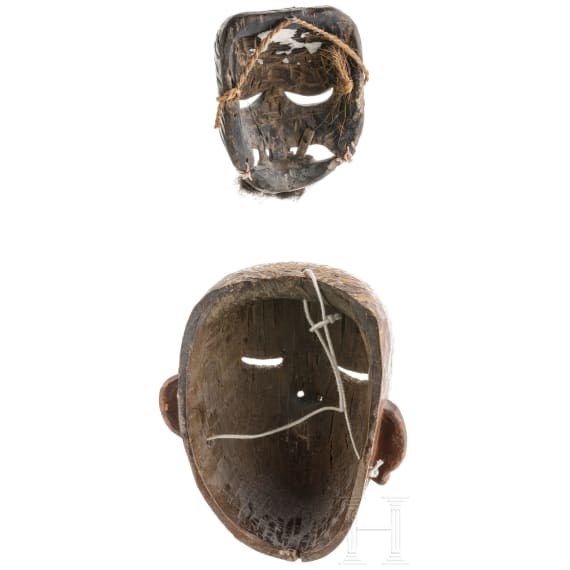 Zwei h&ouml;lzerne Masken, S&uuml;dostasien, um 1900