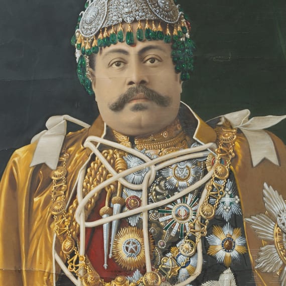 Gro&szlig;es Portrait des Maharadschas Dev Shumshere, um 1900