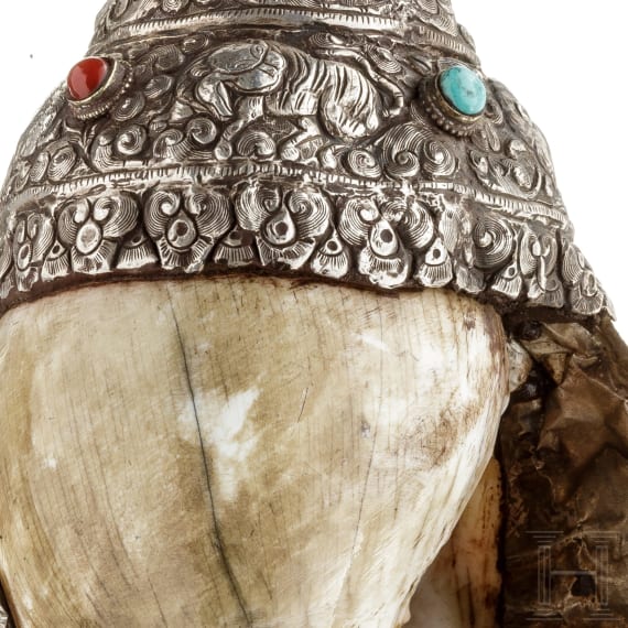 Silbermontiertes Schneckenhorn (Shankha), Tibet, 19. Jhdt.
