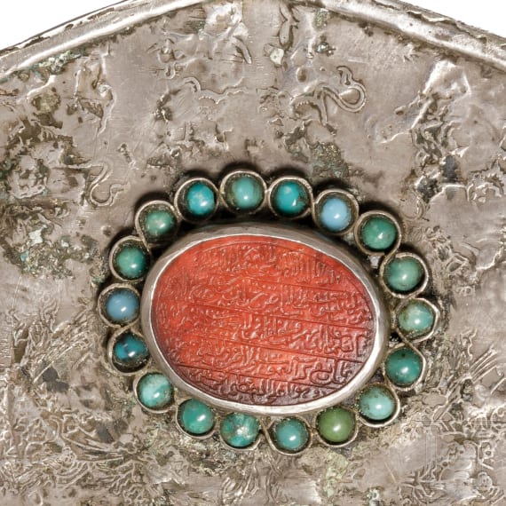 Silbermontierter und steinbesetzter Kamm, Tibet, 20. Jhdt.