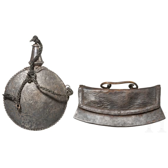 Silbermontierte Zundertasche und Schnupftabakflasche, Tibet, 19. Jhdt.
