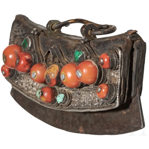 Silbermontierte Zundertasche und Schnupftabakflasche, Tibet, 19. Jhdt.