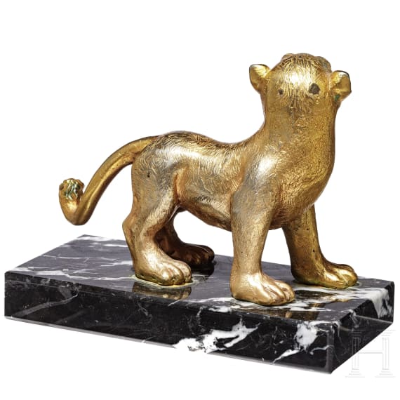 Vergoldete L&ouml;wenskulptur, Bronze, 19. - 20. Jhdt.