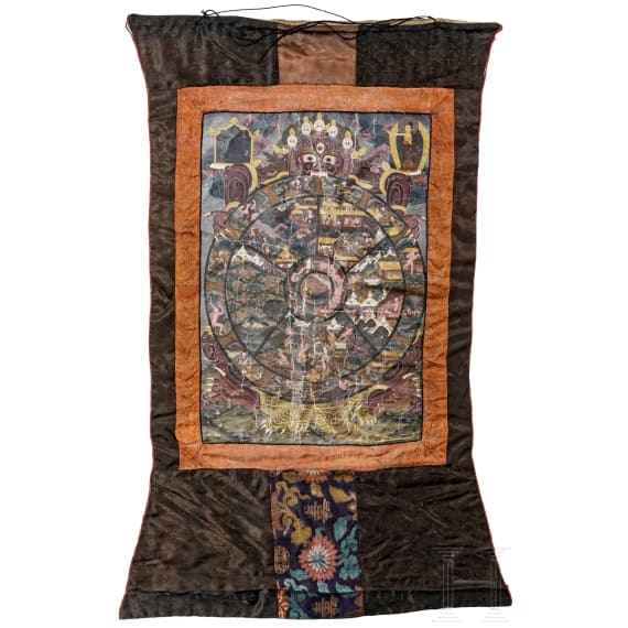 Teekanne, Deckelgef&auml;&szlig; und Thangka-Bild, 19. Jhdt.