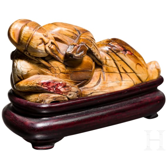 Elfenbeinfigur eines ruhenden Weisen, China, Qing-Dynastie