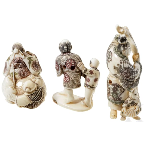 Drei Netsukes, Japan, Taisho-/Showa-Periode