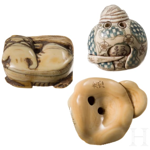 Drei Elfenbein-Netsuke, Japan, 19. Jhdt.