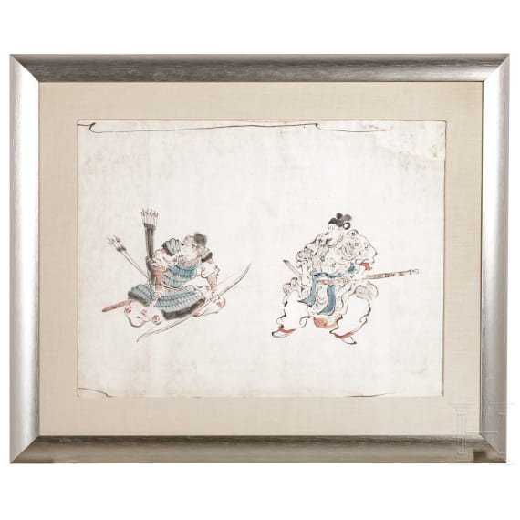 Tuschezeichnung zweier Samurais, Japan, sp&auml;te Edo-Periode