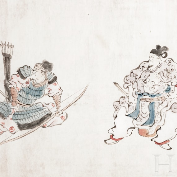 Tuschezeichnung zweier Samurais, Japan, sp&auml;te Edo-Periode