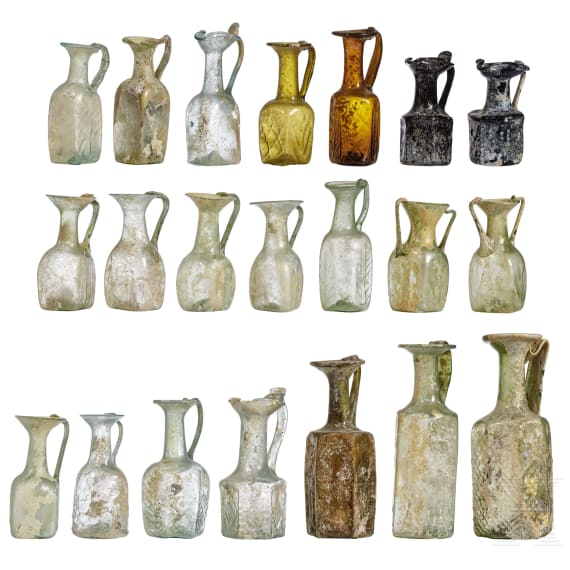 Sammlung 21 sp&auml;tr&ouml;mischer und fr&uuml;hbyzantinischer Glasgef&auml;&szlig;e, &ouml;stlicher Mittelmeerraum