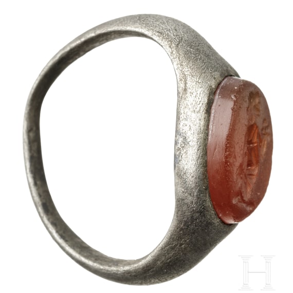 Silberner Ring mit Gemme, r&ouml;misch, 2. - 3. Jhdt.