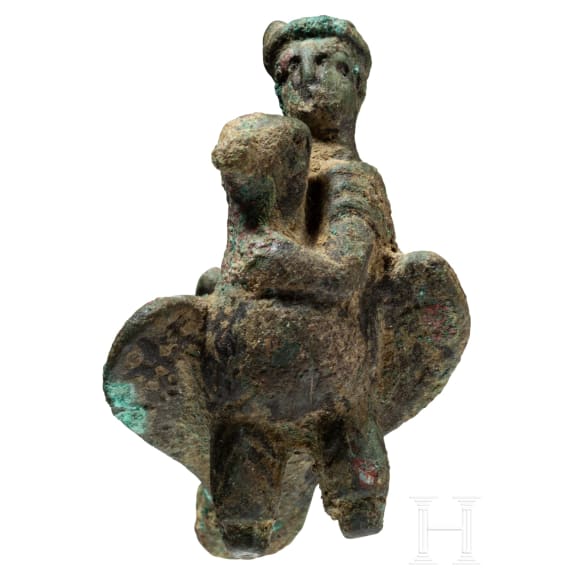 Miniaturbronze "Merkur auf Adler gelagert", r&ouml;misch, 2. - 3. Jhdt.