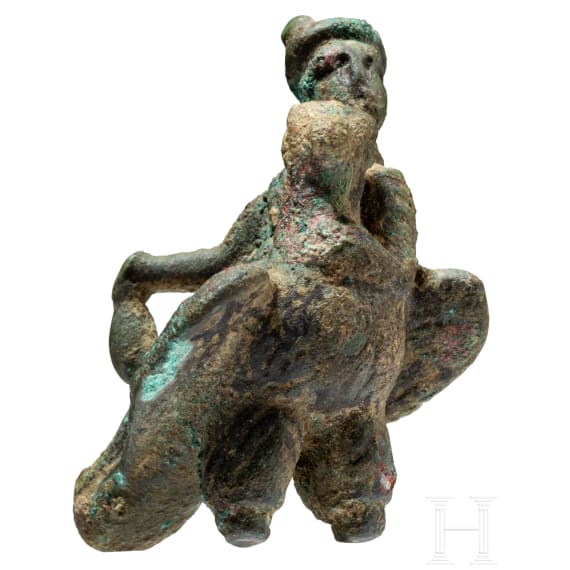 Miniaturbronze "Merkur auf Adler gelagert", r&ouml;misch, 2. - 3. Jhdt.