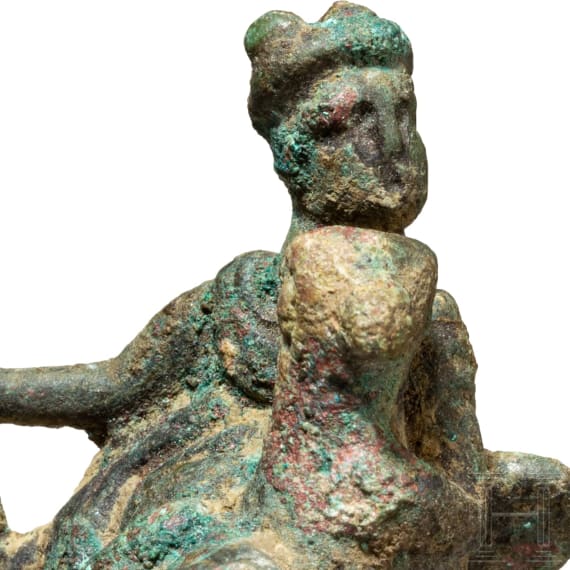 Miniaturbronze "Merkur auf Adler gelagert", r&ouml;misch, 2. - 3. Jhdt.