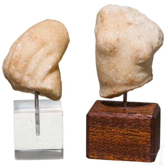 Miniaturtorso der Venus und Handfragment, Marmor, r&ouml;misch, 1. Jhdt.