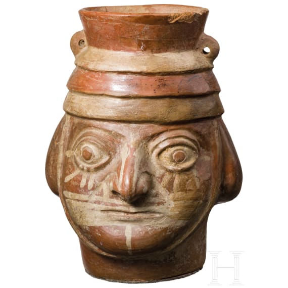 A Moche head vessel, Peru, 1st half 1st millenium AD