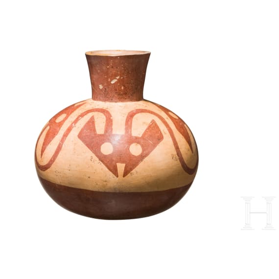 Kugelflasche mit rot-wei&szlig;em Dekor, Huari(?), Peru, 500 - 1000 n. Chr.