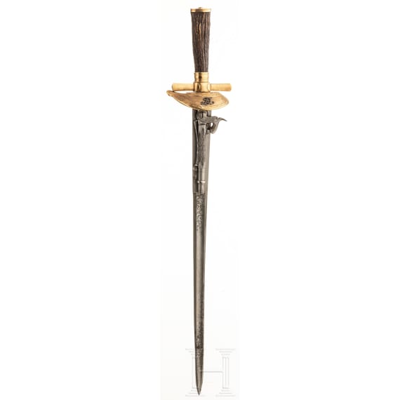A German hunting hanger combined with a percussion gun, 19th century