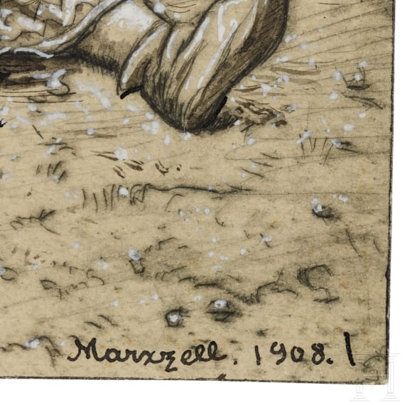 Thoma, Hans: "Spielendes M&auml;dchen", Federzeichnung; 1908