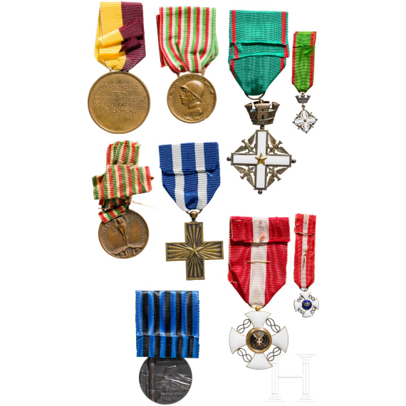 An order of the Crown of Italy - a Cross of the Knights with case and other awards, 20th century