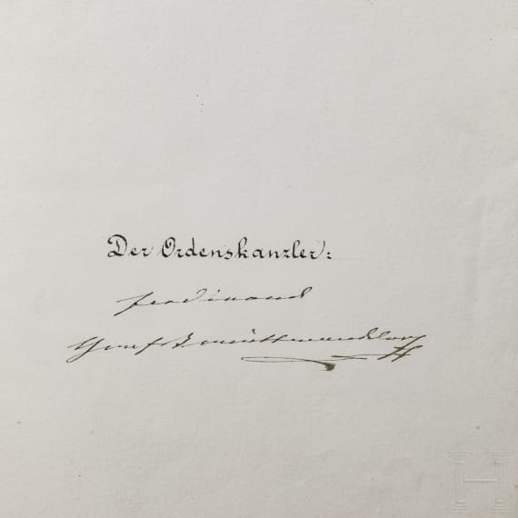 Imperial Austrian Order of Franz Joseph - a large document of appointment as Knight for the Imperial Councillor Gottfried Hueber, dated 1894
