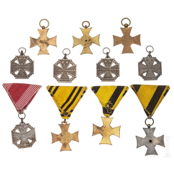 Five troop crosses, five service awards and one Commemorative Cross, 19th/20th century