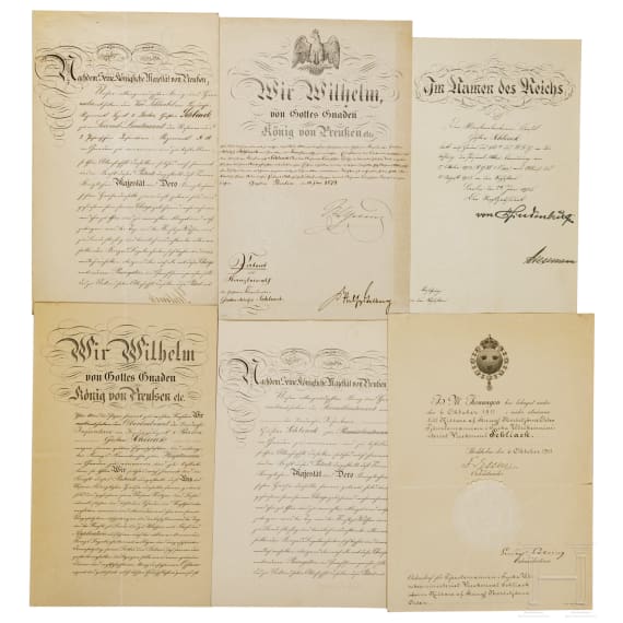 A group of documents for officer and diplomat Schliack, 19th/20th century
