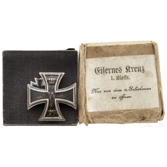 An Iron cross 1914, 1st class, with engraving, case and cardboard box