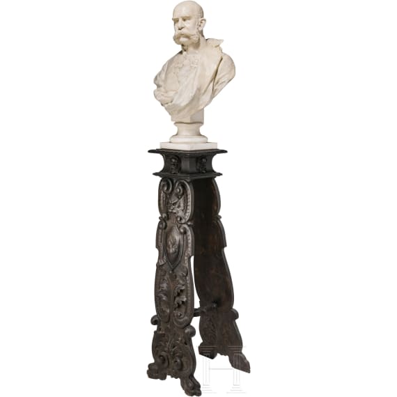 Emperor Franz Joseph I of Austria – a large plaster bust on a carved wooden stand