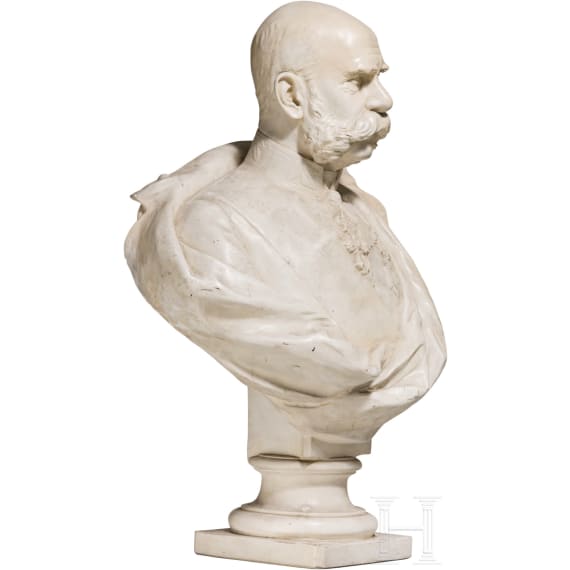 Emperor Franz Joseph I of Austria – a large plaster bust on a carved wooden stand