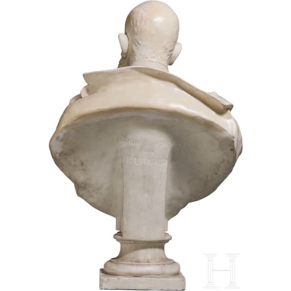 Emperor Franz Joseph I of Austria – a large plaster bust on a carved wooden stand