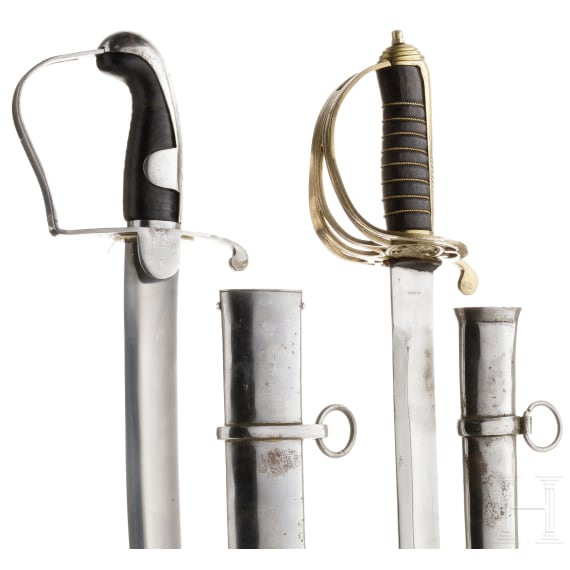 Two sabres, modern collector's replicas in the style of the 18th/19th century
