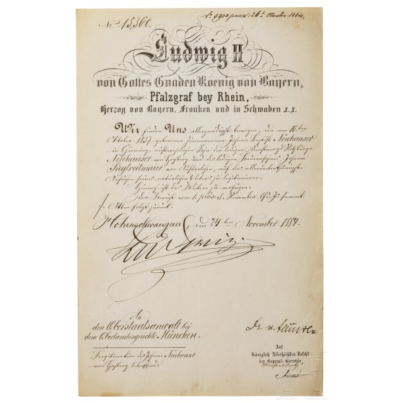 King Ludwig II of Bavaria - an autograph, dated 24.11.1884