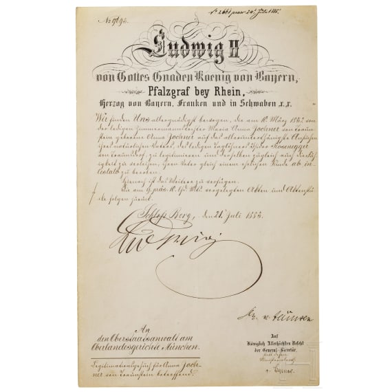 King Ludwig II of Bavaria - an autograph, dated 21.7.1885