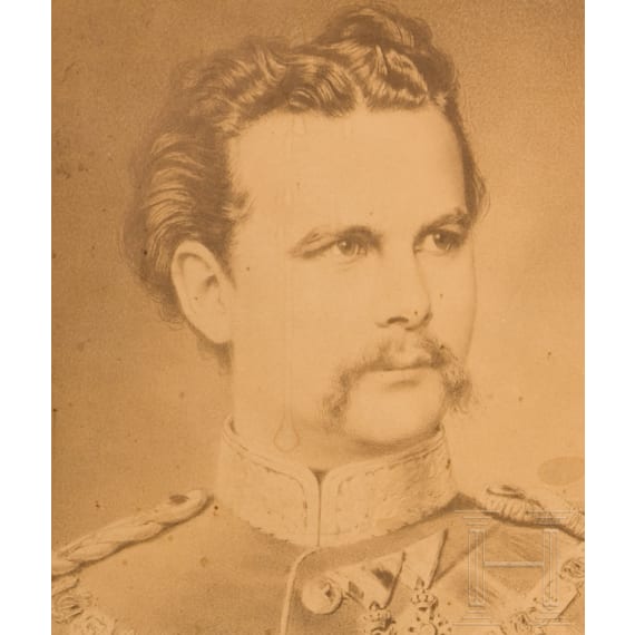 A portrait of King Ludwig II with owner's label of Princess Alfons