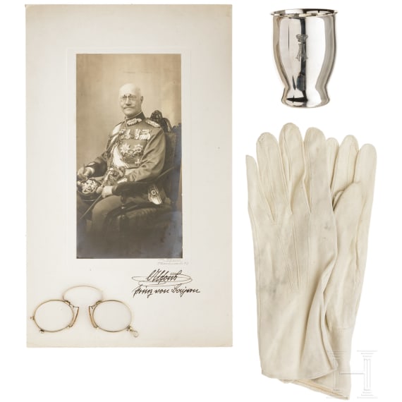 Prince Alfons of Bavaria - photo, gloves, glasses, silver cup