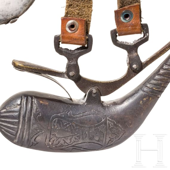 Two Persian powder flasks, 19th century