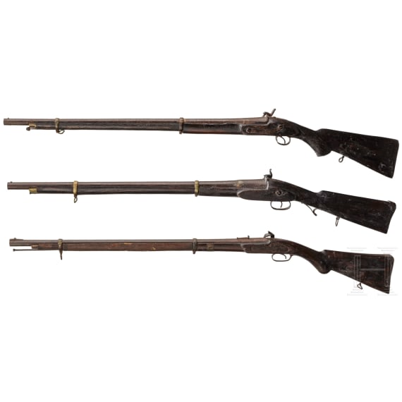 Three Indian percussion rifles, 19th century