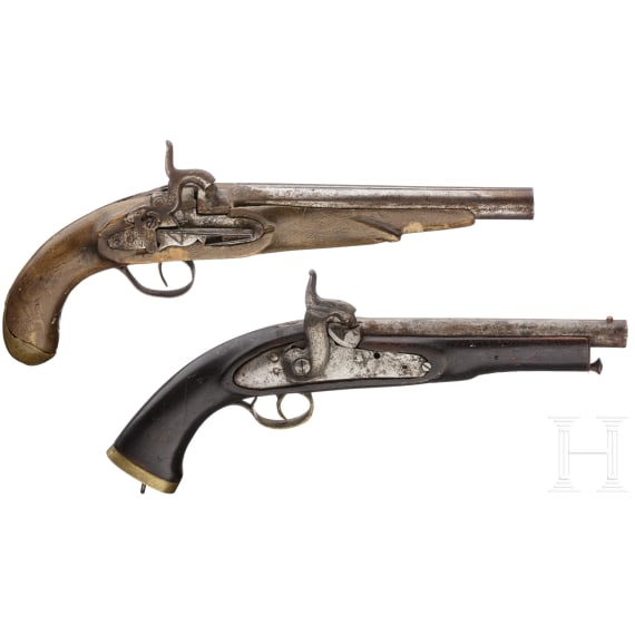 Two Indian or North African percussion pistols, 19th century